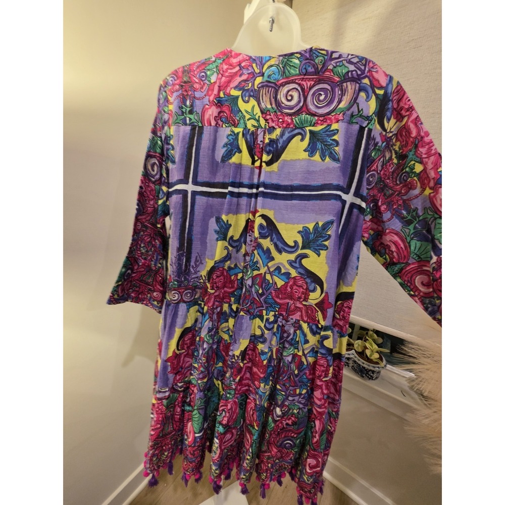 ANTICA SARTORIA NWT PURPLE PINK & YELLOW CHERUB PRINT SHORT DRESS OS Resort - Picture 3 of 16